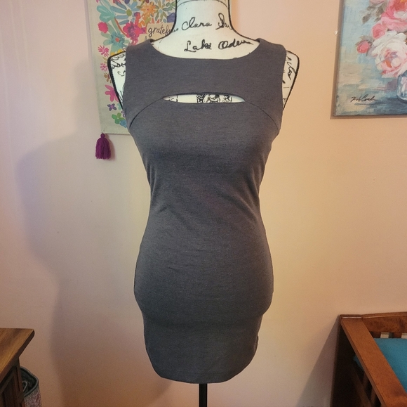 Forever 21 Tops - Forever 21 Charcoal Cut-Out Bodycon Stretchy Zipper-Back Minidress, S, EUC